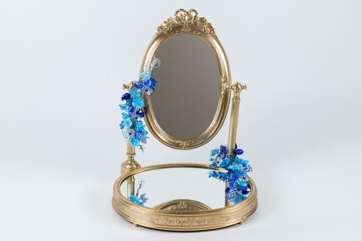 Standing Mirror Tray With Royal Blue Flowers