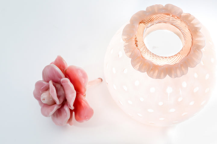 Pink Opaline Ornamental Jar with Flower Lid