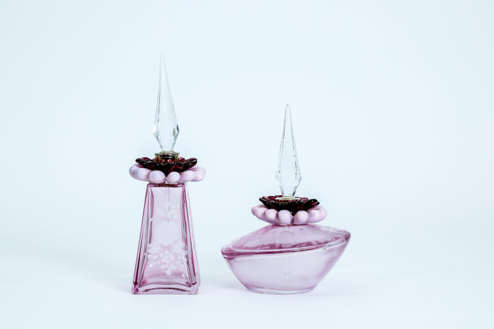 Rose pink perfume bottles with crystal stoppers