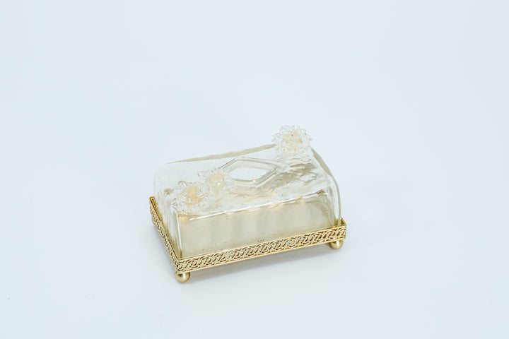 Glass Tissue Box with Gold Floral design