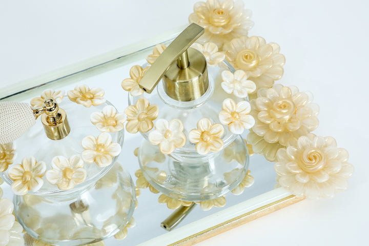 White and Gold Floral Bathroom set
